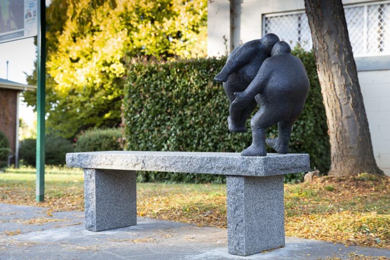 The Kiss 2014 bronze and granite 100 x 1450 x 40 cm part of Snowy Valley Sculpture Trail Batlow Australia 2022 photo Robyn Macrae